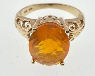 14kt and cushion set fire opal dinner ring; approx. 5 ctw.