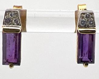 14kt gold amethyst and diamond studs