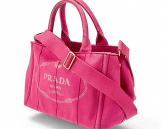 Prada enameled metal triangle top handle bag