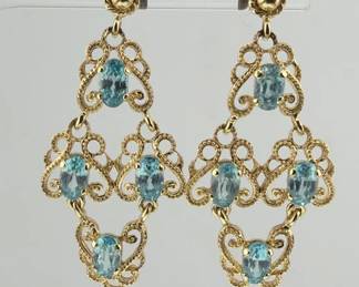 14kt and blue topaz dangle earrings
