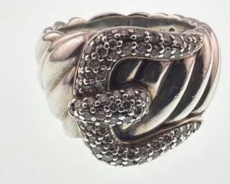 David Yurman sterling cable diamond buckle ring
