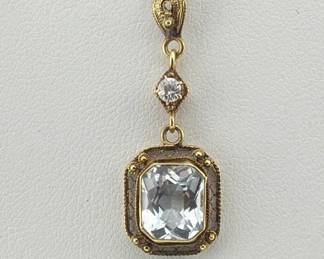 Pretty aquamarine, diamond and 14kt necklace with pendant