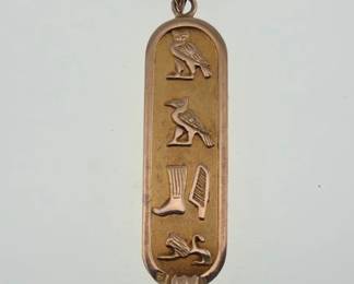 18kt Egyptian elongated pendant with hieroglyphics