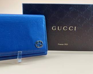 Blue leather Gucci Continental long wallet with GG monogram