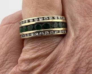 14kt emerald and diamond wide band