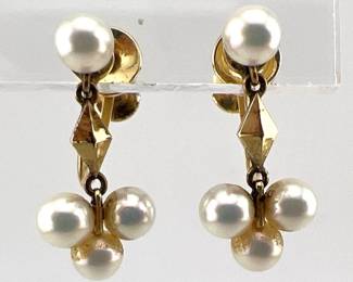 Mikimoto 14kt pearl dangle screw back earrings