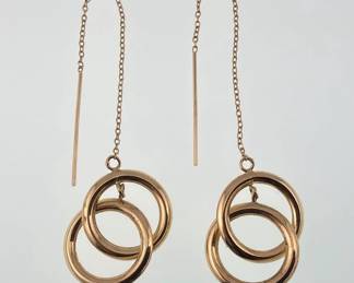 Pair of 14kt drop chain and double twined circle earrings