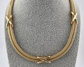 Stunning 14kt double mesh row with three elongated knots