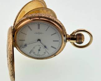 Working 14kt tri colored gold engraved Elgin pocket watch