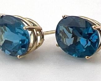 Pair of 14kt blue topaz earrings; approx. 2.5 ctw each