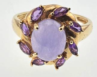 14kt amethyst and lavender jade cabochon dinner ring