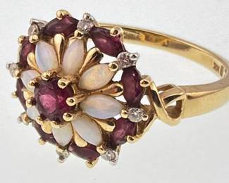 14kt, diamond, opal and pink tourmaline dinner ring