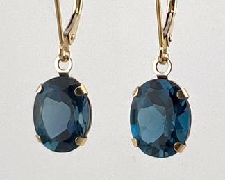14kt and blue topaz dangle earrings; approx. 4 ctw. each