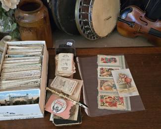 Shoebox full of vintage postcards.