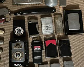 Harmonica, razor, lighters