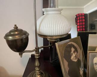 Brass lamp w/milk glass shade