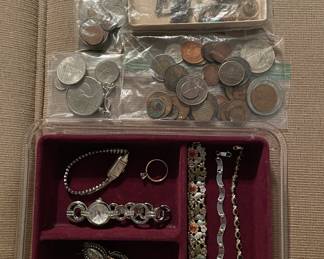 Costume jewelry, foreign coins