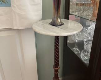 Marble top fern stand, carnival vase