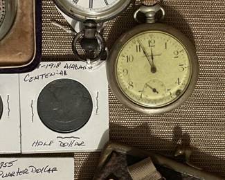 Pocket watches, coins