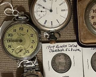 Pocket watches, coins