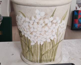 Hand-Painted Ceramic Planter with Hydrangeas