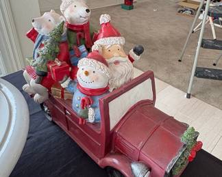 Vintage Christmas Truck with Santa, Snowman, and Polar Bears Figurine