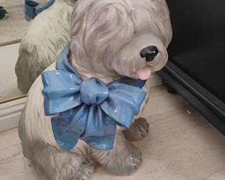 Vintage BetLar Inc. Ceramic Old English Sheepdog Figurine with Blue Bow