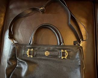 Tory Burch Horsebit Jaden Black Soft Pebbled Leather Satchel