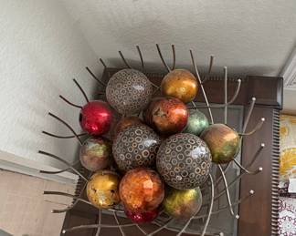 Decorative Sphere Set in Wire Basket