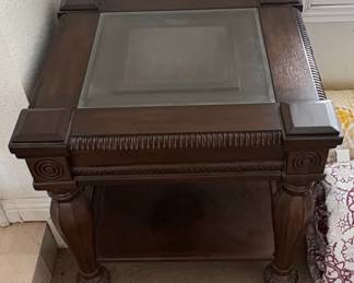 Ashley Furniture Mantera Dark Brown End Table with Glass Top
