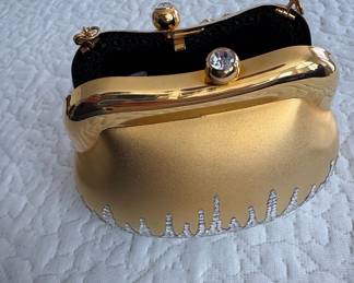 Judith Leiber Gold-tone Metal Crystal Embellished Minaudiere Clutch