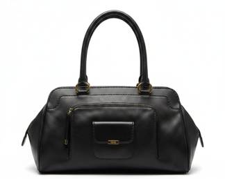 Tod's Black Leather Satchel Handbag with Padlock Charm