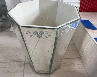 Mirrored Octagonal Basket with Etched Floral Design