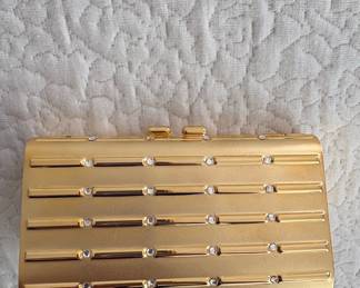 Vintage Gold-Tone Rhinestone Clutch Evening Bag