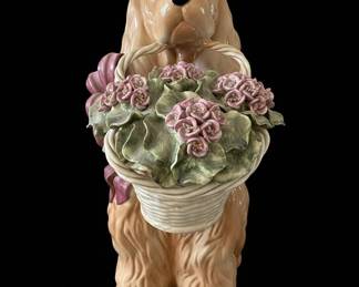 Ceramic Cocker Spaniel Figurine with Flower Basket