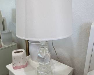 Clear Glass Table Lamp with White Drum Shade