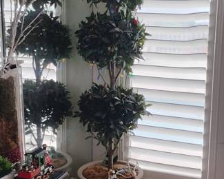 Artificial Bay Leaf Triple Topiary Tree with Lights