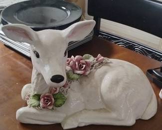Ceramic Fawn Figurine with Roses