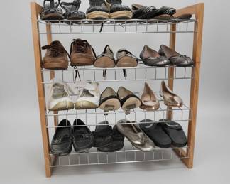 4 Tier Wood & Metal Shoe Rack