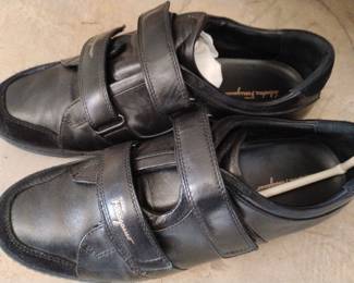 Salvatore Ferragamo Men's Black Leather Double Strap Sneakers