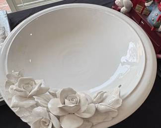 I. Borzone Ceramic Footed Bowl with Rose Embellishments