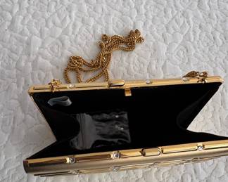 Vintage Gold-Tone Rhinestone Clutch Evening Bag