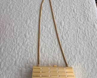 Vintage Gold-Tone Rhinestone Clutch Evening Bag