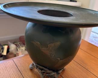 #40	Two piece Bronze of Two Cranes w/silver feet Cartouche on Bottom - Early 20th Century. - 10Tx12W	 $200.00 