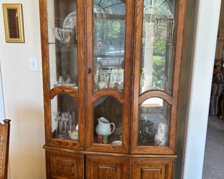 #3	As Is China cabinet. Drawer slide needs screw. 8 door, 2 Drawers 2 pcs Floral desing on glass. 56x18x31-76"	 $75.00 