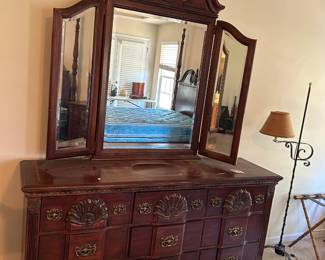 #83	Dresser w/9 Drawers - Curved Frontw/Tri-Fold Beveled Mirror - 66x18x34   Mirror - 57x53	 $200.00 