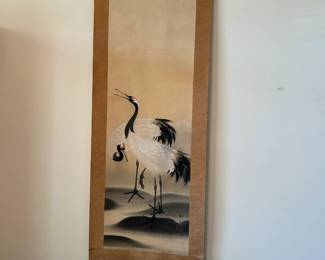 #4	Asian painted screen Silk wall hanging of 2 cranes 21x60" As Is 	 $200.00 