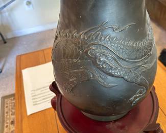 #39	Bronze With Large Dragon Wrapping Around the Body.  First half of the 20th Century.  Cartouche on Bottom - 14T x7D	 $400.00 