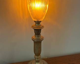 #28	Brass Base Heavy Lamp w/Glass Globe - 21" Tall	 $45.00 