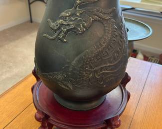#39	Bronze With Large Dragon Wrapping Around the Body.  First half of the 20th Century.  Cartouche on Bottom - 14T x7D	 $400.00 